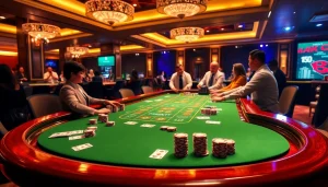 Play exciting Baccarat at Bin88 casino with plush tables, vibrant chips, and a professional dealer.