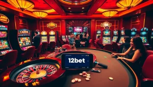 Players celebrating winnings at a vibrant 12bet online casino with dynamic gaming options.