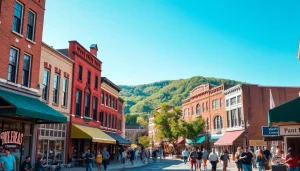 Experience community life in Clarksburg with lively outdoor dining and historic streets.