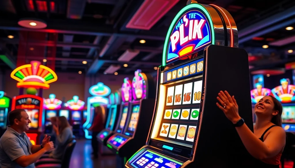 Mainkan plink slot dengan antusias di tengah suasana kasino yang meriah.