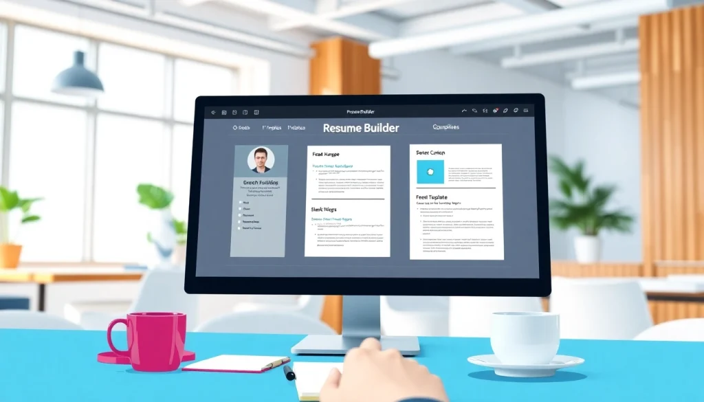 Create an impressive resume using the Resume Builder on a sleek office desktop.