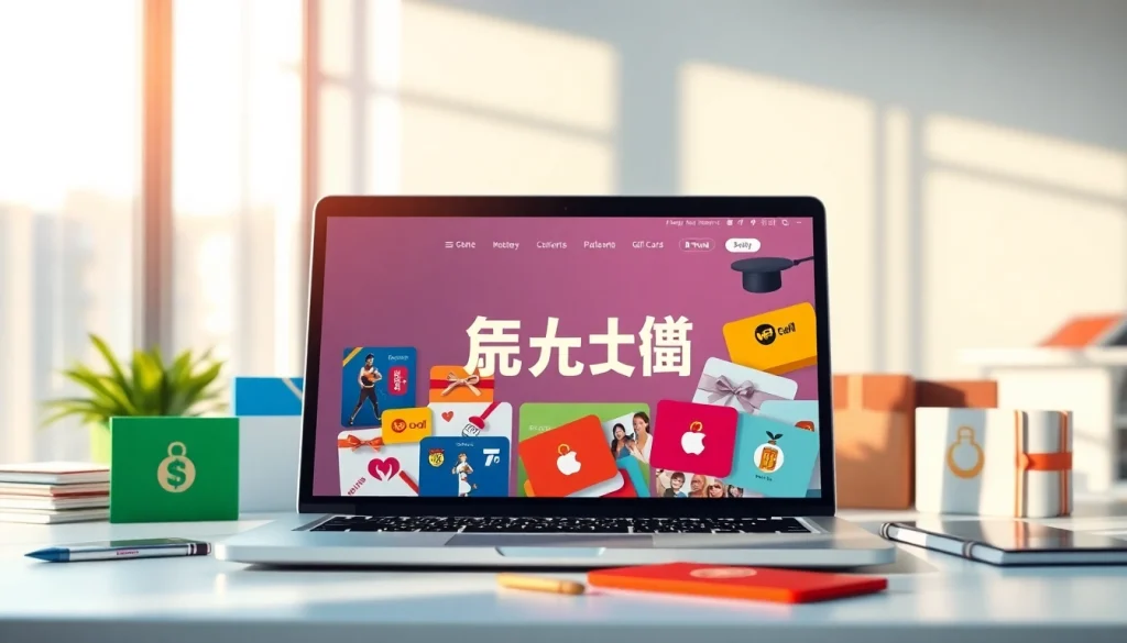 현대 디지털 마켓플레이스에서 매력적인 상품권카드 디자인이 돋보이는 모습.