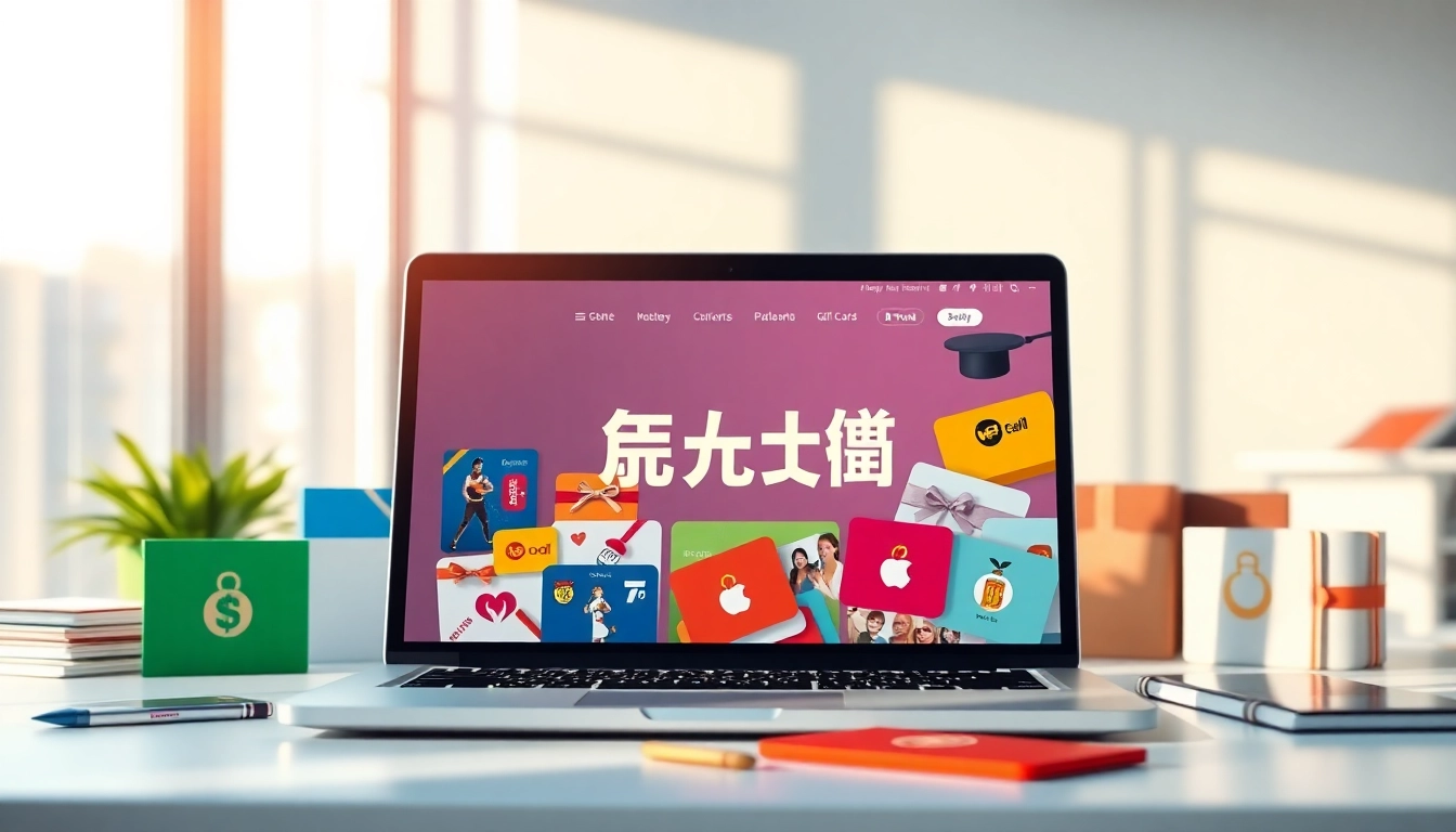 현대 디지털 마켓플레이스에서 매력적인 상품권카드 디자인이 돋보이는 모습.