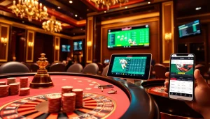 Experience indibet online betting with poker and roulette excitement in a luxurious casino setting.
