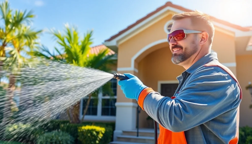 Soft wash cleaning service revitalizing a home exterior in Kissimmee, FL.