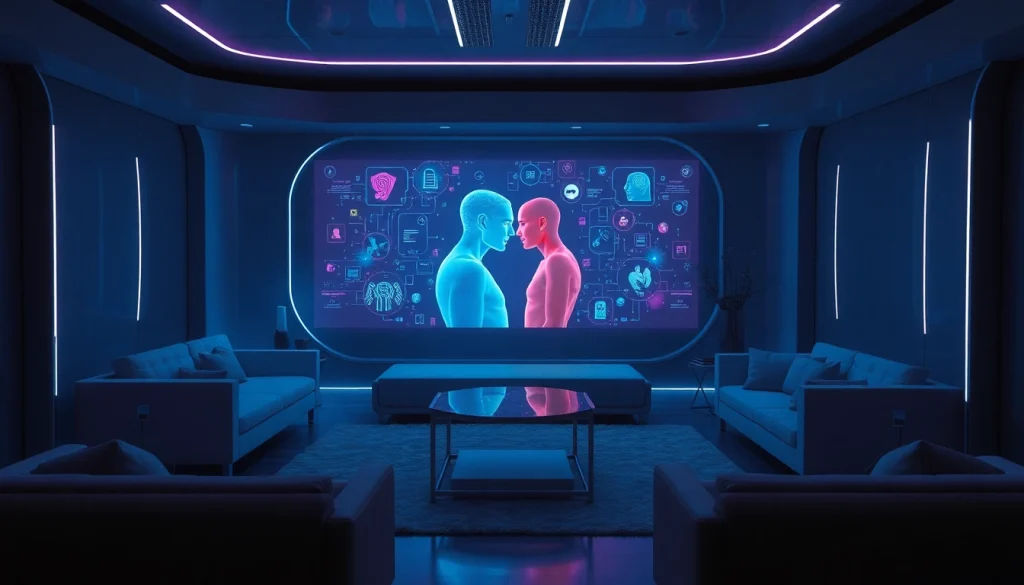 Innovative ai sex experiences with advanced AI technology in a futuristic setting.