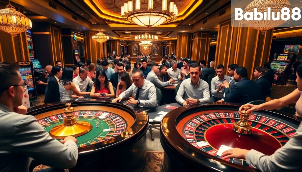 Intense poker action at Babu88 Casino with vibrant roulette and betting atmosphere.