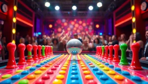 Menjatuhkan bola di papan plinko yang cerah dan bersemangat.