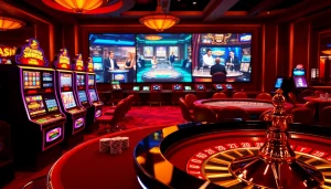 Experience the excitement of gambling with link to w88 at a luxurious casino setup featuring slots and poker.