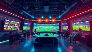 Engaging sports broadcasting studio showcases analysts discussing live updates.
