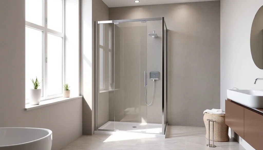 Show a stylish shower screen door enhancing a modern bathroom decor with elegant design.