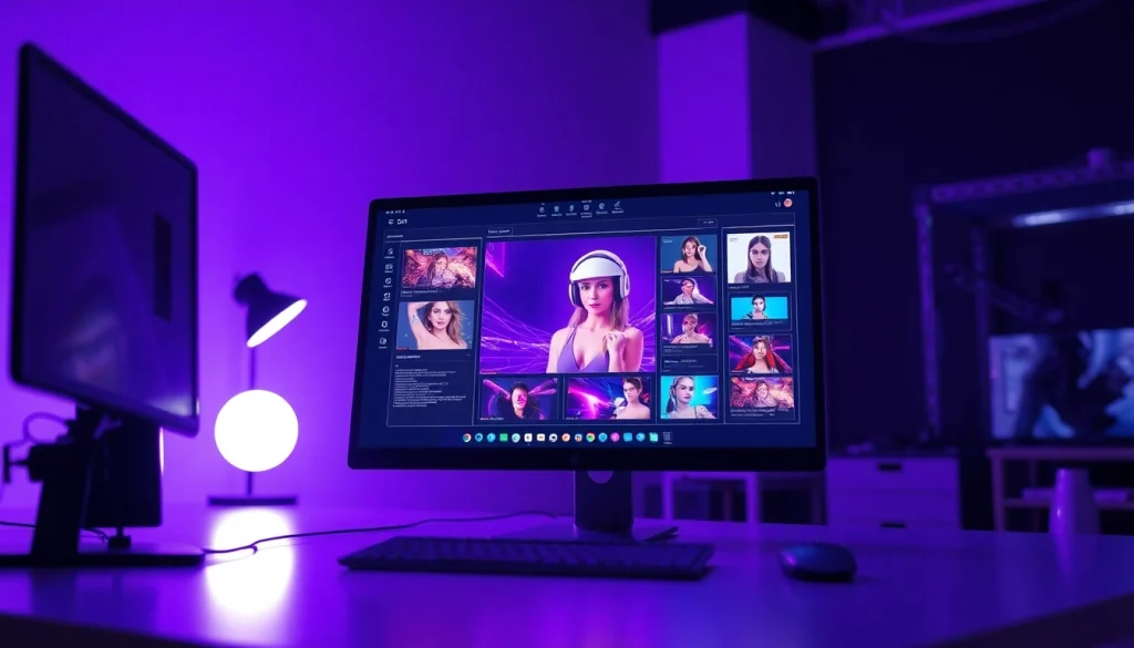 Experiencing NSFW AI creativity in a high-tech workspace with vibrant character designs.