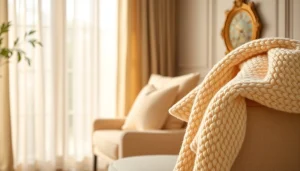 Bekijk de stijlvolle boucle stof met luxe textuur op een gezellige stoel in een warme kamer.