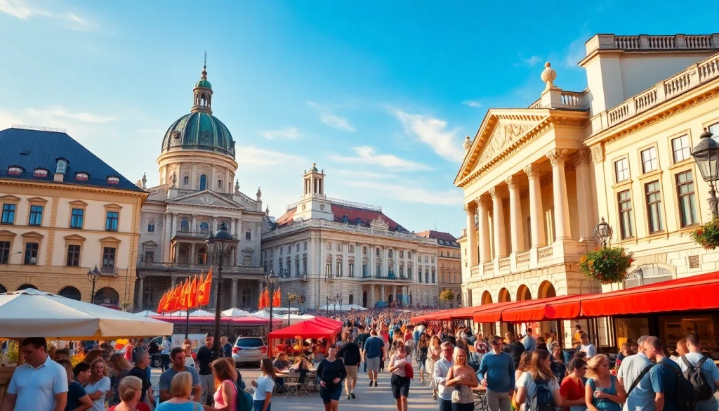 Erleben Sie Wien Online mit einer lebhaften Szenerie prominenter Sehenswürdigkeiten in der Stadt.