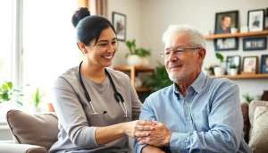 Engaging Austin senior home care scenario showcasing a caregiver and senior bonding.