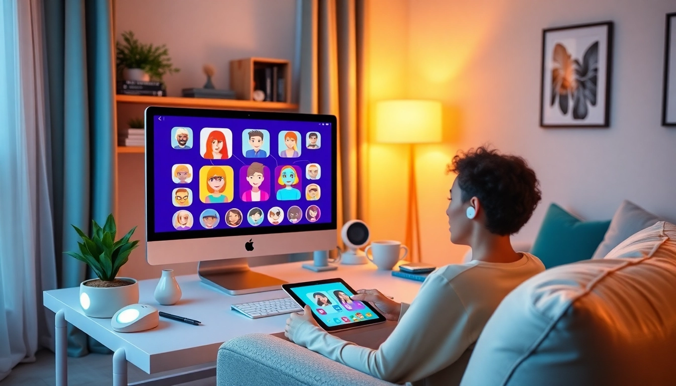 Engaging scene of a user interacting with free nsfw ai chatbots on a modern device in a cozy setting.