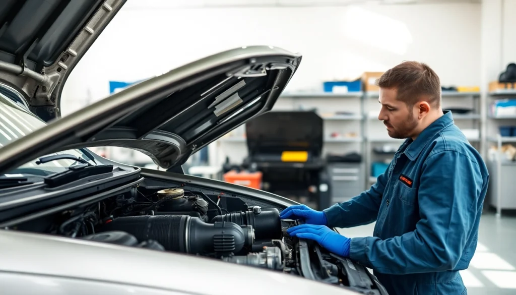 Inspecting the best extended auto warranty for older vehicles in a clean garage setting.