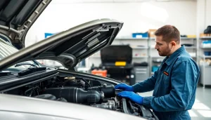 Inspecting the best extended auto warranty for older vehicles in a clean garage setting.