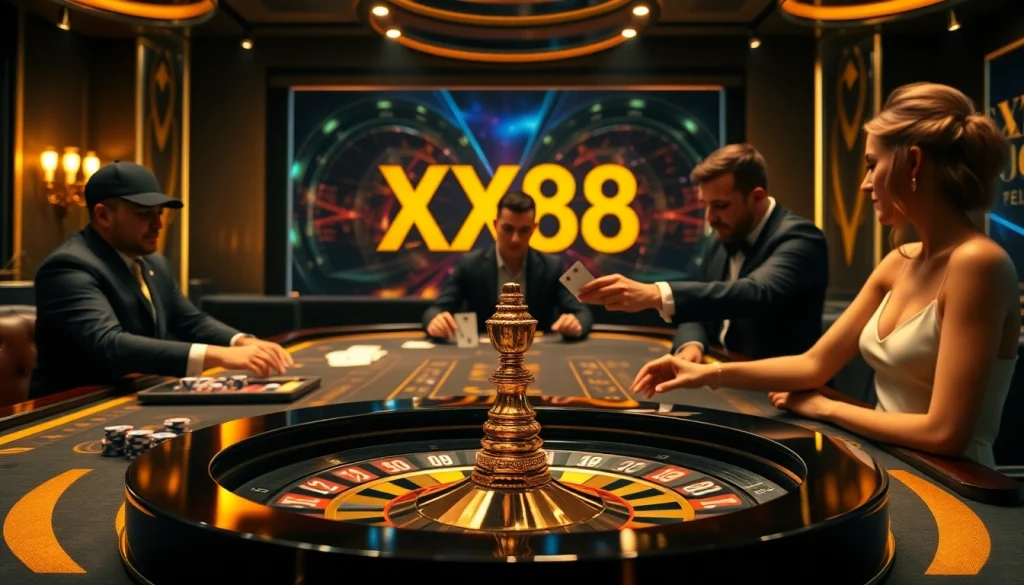 Experience high-stakes play at XX88 with vibrant casino visuals showcasing thrilling games.