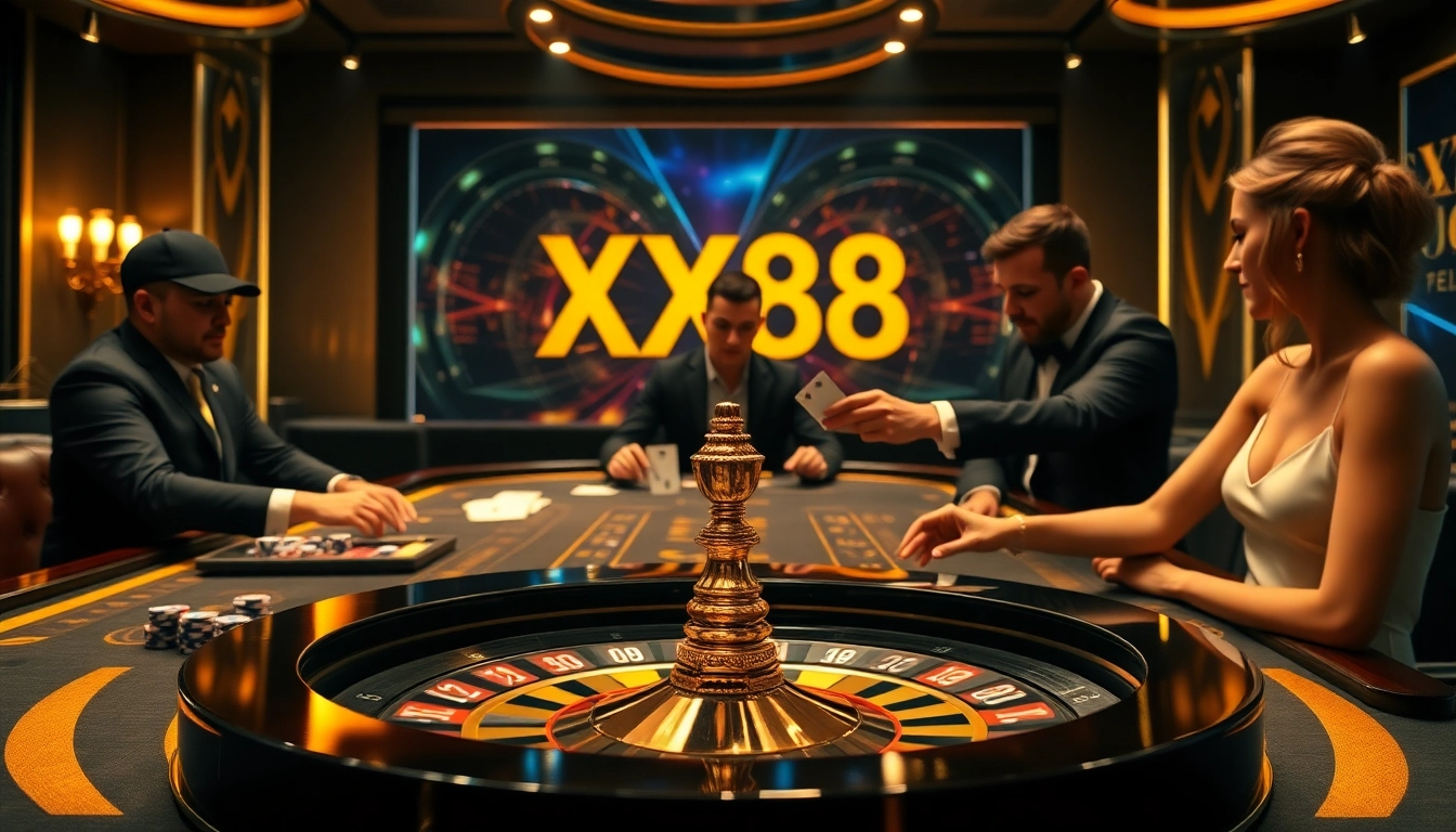 Experience high-stakes play at XX88 with vibrant casino visuals showcasing thrilling games.