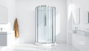 Duschkabine 90x90 komplett in modernem Badezimmer-Setting mit eleganten Details.