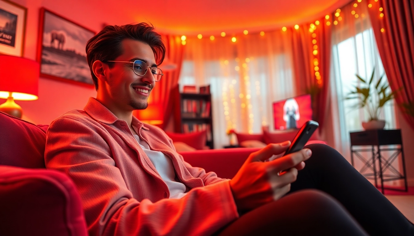 Immerse in the excitement of a mobile porn game experience in a cozy setting.