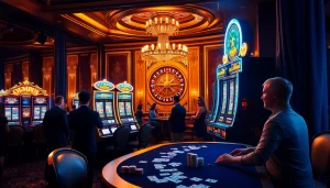 Adegan menarik dengan mesin slot Olympus 1000 dikelilingi oleh para pemain yang menikmati taruhan tinggi.