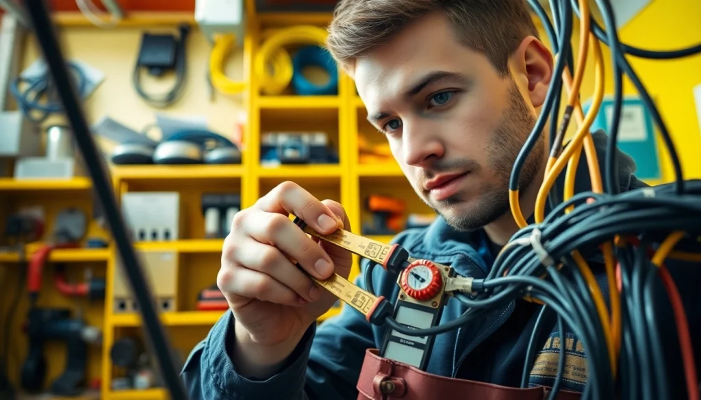 Electrician apprentice working with wires during a Wyoming Electrical Apprenticeship training session.
