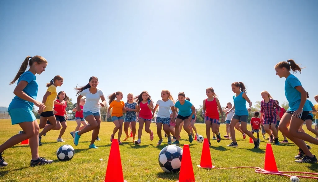 Girls enjoying various activities at Multi Sports Camps for Girls, highlighting teamwork and athletic spirit.