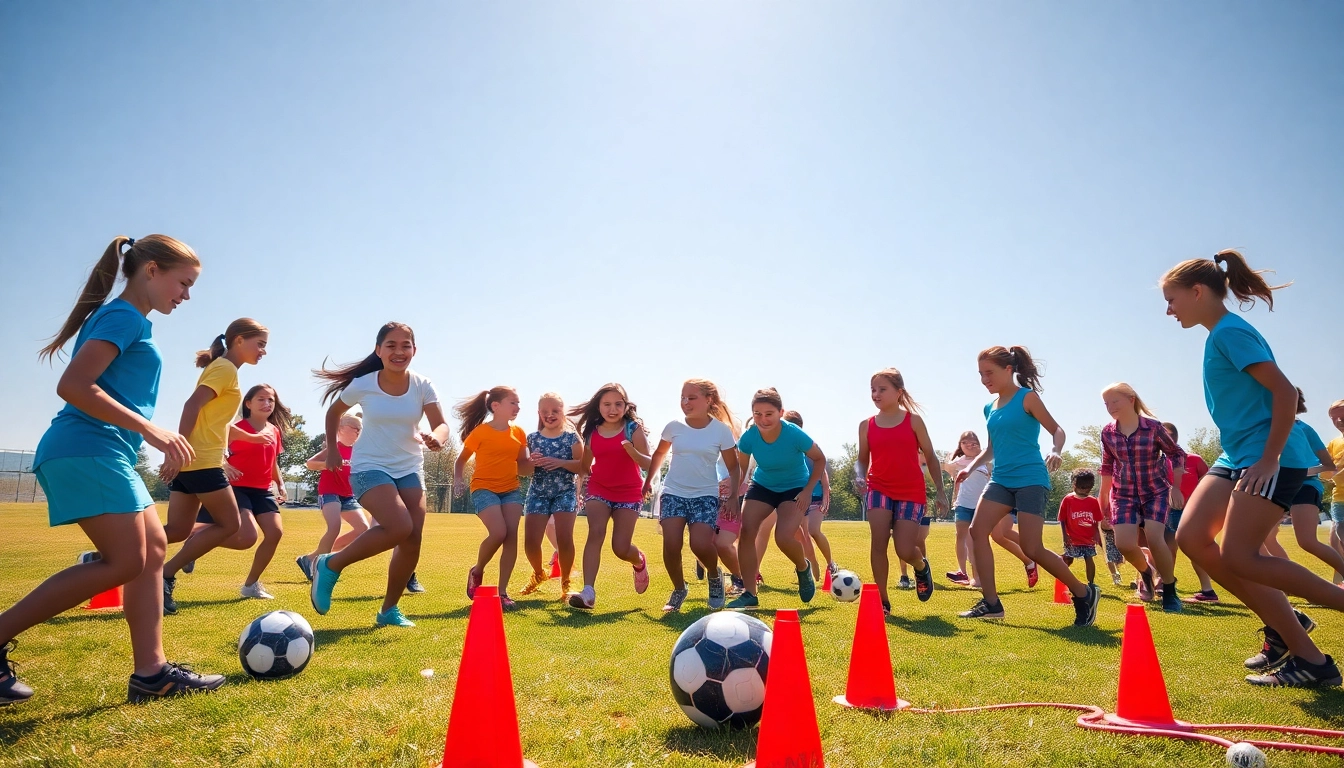Girls enjoying various activities at Multi Sports Camps for Girls, highlighting teamwork and athletic spirit.