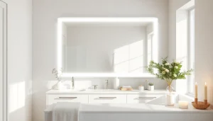 Reflect attention with a stylish mirror light mirror enhancing the bathroom's modern elegance.