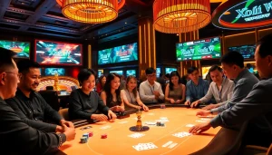 Players engage in intense poker action while enjoying Xôi Xoài TV esports highlights.