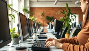Engaging workspace at a typing center showcasing productivity.