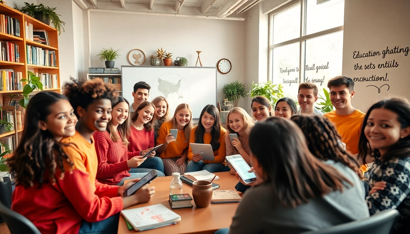 Education equity and innovation in a modern classroom with diverse students collaborating.