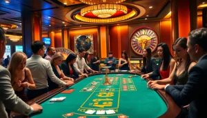 Casino scene featuring U88 gaming table with players engaged in high-stakes action.