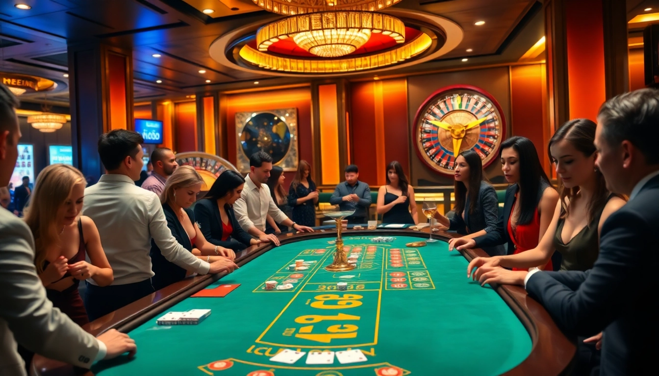 Casino scene featuring U88 gaming table with players engaged in high-stakes action.