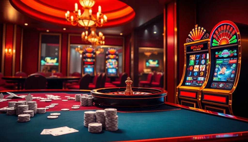 Experience the thrill of online gambling with tải go88 showcased on a vibrant casino table full of cards and chips.