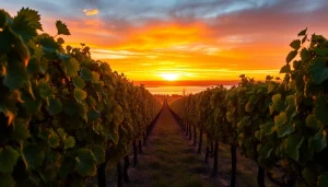 Discover scenic vineyards in Carksburg CA, framed by the Sacramento River at sunset.