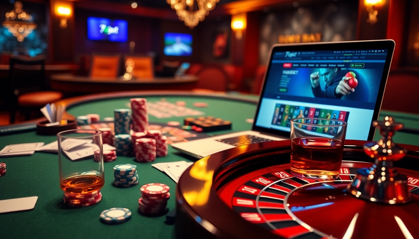 Experience thrilling online betting with 7upbet featuring casino tables and poker chips.