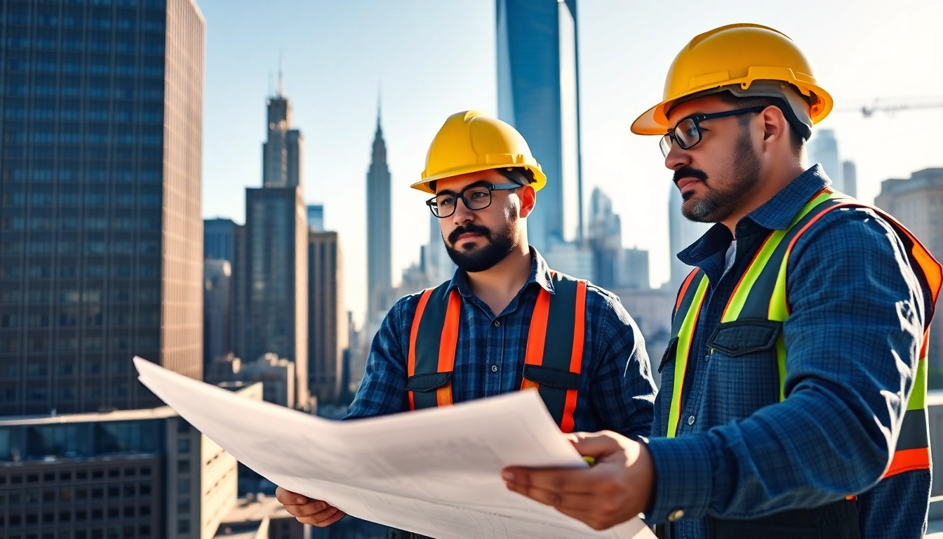 New York Commercial General Contractor team collaborating on a high-rise project in the bustling urban landscape.