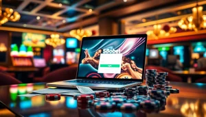Simplify your sbobet login with a stylish online casino interface showcasing exciting gambling elements.