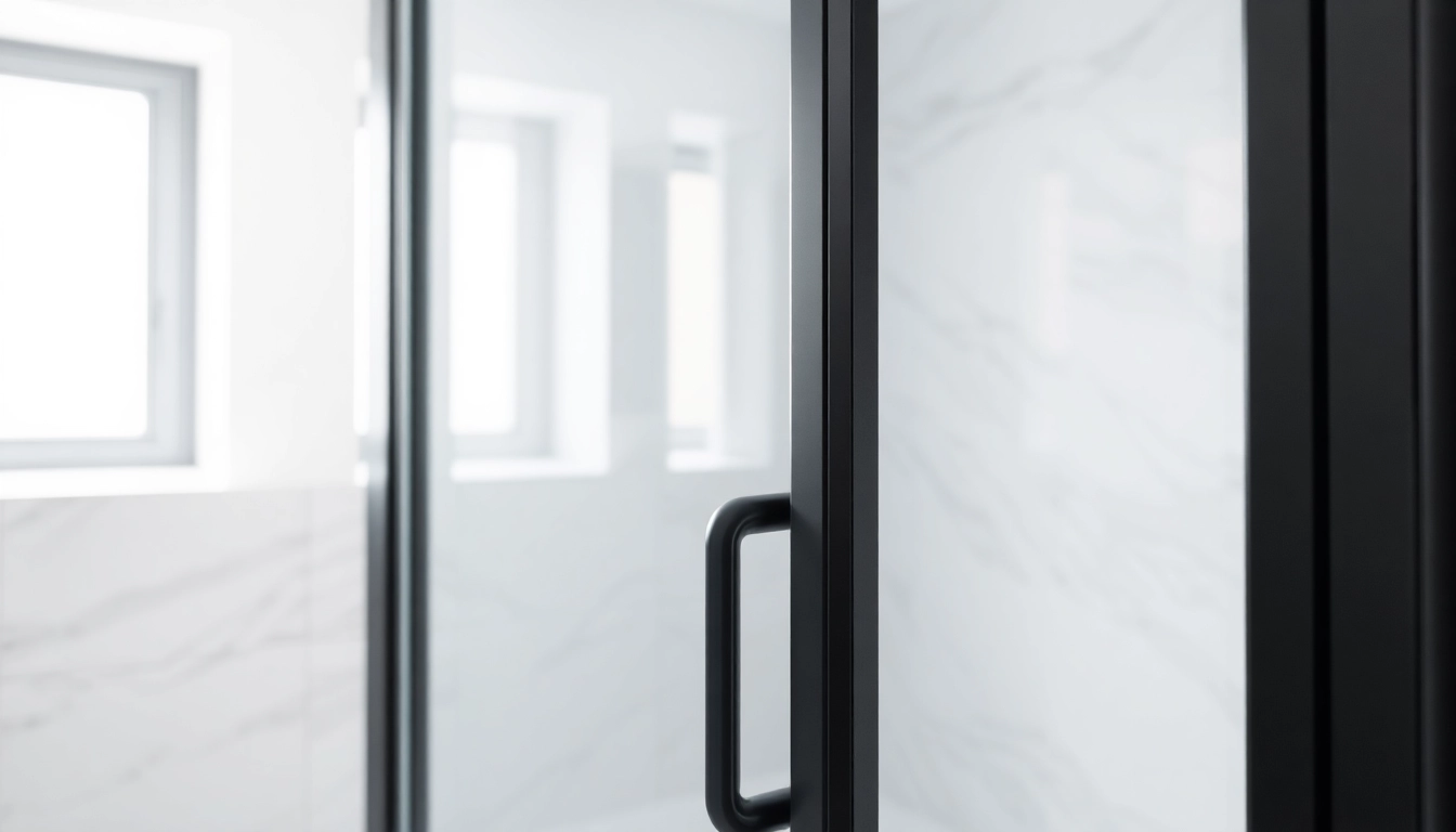 Stylish black shower door black frame enhances modern bathroom decor.