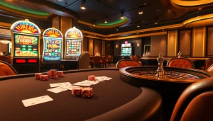 Experience the thrill of high-stakes gambling at NK88 with vibrant casino tables and high-tech slot machines.