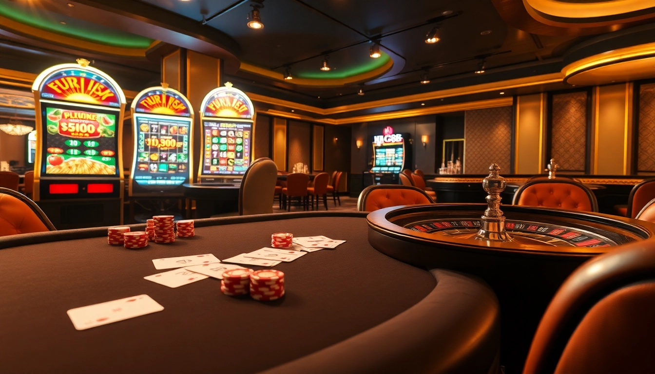 Experience the thrill of high-stakes gambling at NK88 with vibrant casino tables and high-tech slot machines.