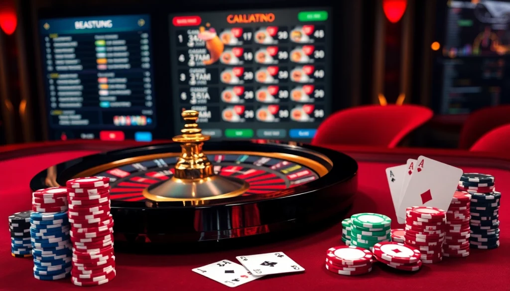 Table avec des jetons de poker et des cartes dans un cadre sophistiqué pour le casino en ligne France.