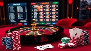 Table avec des jetons de poker et des cartes dans un cadre sophistiqué pour le casino en ligne France.