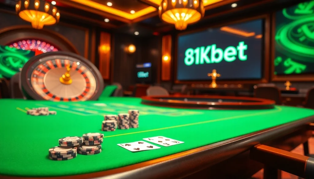 Experience thrilling gaming at 8kbet with luxury casino tables and vibrant atmosphere.