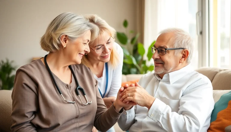 Enhancing at home health care through compassionate caregiver support in a cozy living room.