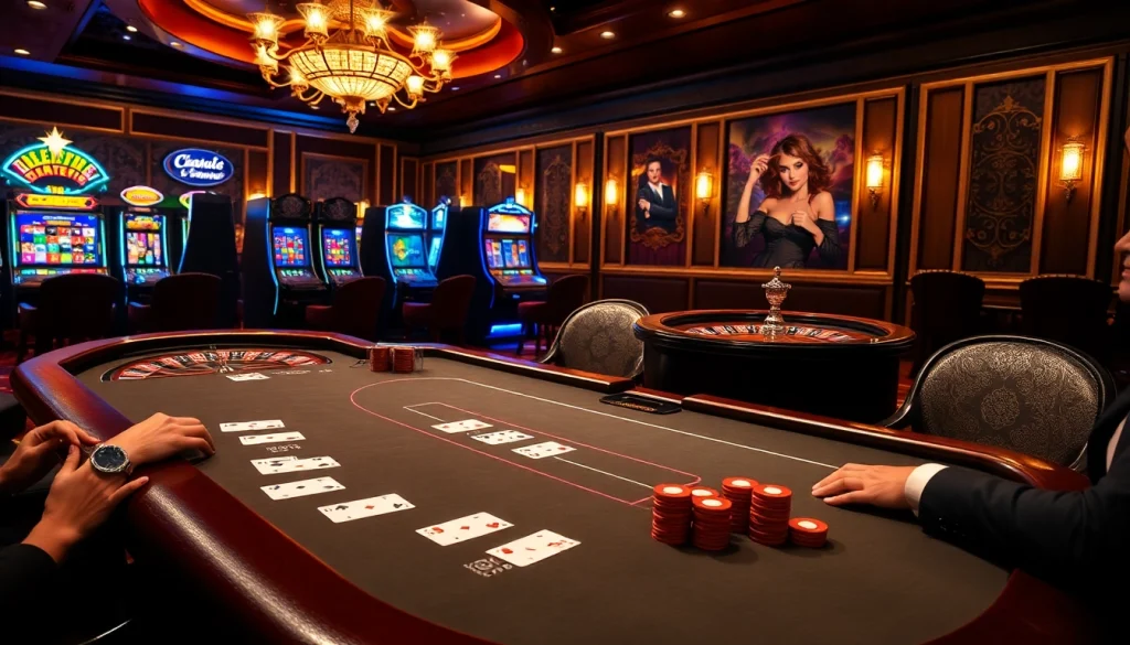 Vivez l'excitation au casino en ligne France avec des tables de poker luxueuses et des éléments de jeu vibrants.