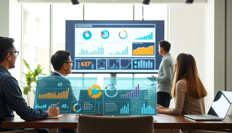 Analyze data using AI for competitor analysis in a modern office with dynamic displays.